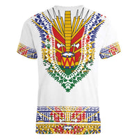 Haiti Flag Traditional Dashiki Women V-Neck T-Shirt White Color