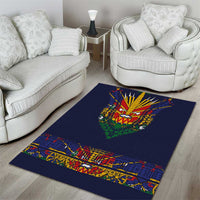 Haiti Flag Traditional Dashiki Area Rug Black Color