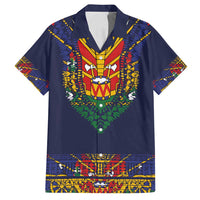 Haiti Flag Traditional Dashiki Family Matching Long Sleeve Bodycon Dress and Hawaiian Shirt Black Color