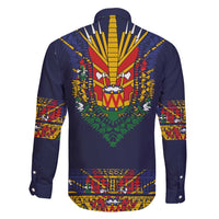 Haiti Flag Traditional Dashiki Family Matching Long Sleeve Bodycon Dress and Hawaiian Shirt Black Color