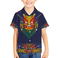 Haiti Flag Traditional Dashiki Family Matching Long Sleeve Bodycon Dress and Hawaiian Shirt Black Color