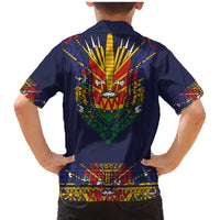 Haiti Flag Traditional Dashiki Family Matching Mermaid Dress and Hawaiian Shirt Black Color