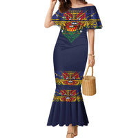 Haiti Flag Traditional Dashiki Family Matching Mermaid Dress and Hawaiian Shirt Black Color