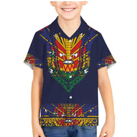 Haiti Flag Traditional Dashiki Family Matching Mermaid Dress and Hawaiian Shirt Black Color