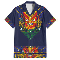 Haiti Flag Traditional Dashiki Family Matching Off Shoulder Short Dress and Hawaiian Shirt Black Color