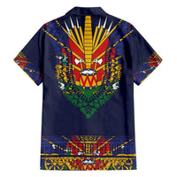 Haiti Flag Traditional Dashiki Family Matching Off Shoulder Short Dress and Hawaiian Shirt Black Color