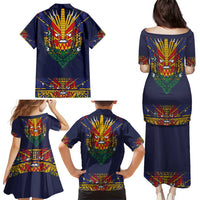 Haiti Flag Traditional Dashiki Family Matching Puletasi and Hawaiian Shirt Black Color