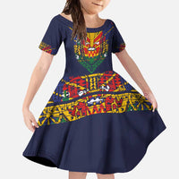 Haiti Flag Traditional Dashiki Family Matching Short Sleeve Bodycon Dress and Hawaiian Shirt Black Color