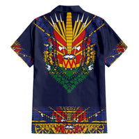 Haiti Flag Traditional Dashiki Family Matching Short Sleeve Bodycon Dress and Hawaiian Shirt Black Color