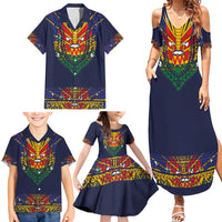 Haiti Flag Traditional Dashiki Family Matching Summer Maxi Dress and Hawaiian Shirt Black Color