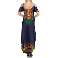 Haiti Flag Traditional Dashiki Family Matching Summer Maxi Dress and Hawaiian Shirt Black Color