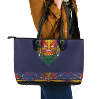Haiti Flag Traditional Dashiki Leather Tote Bag Black Color
