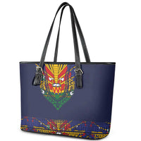 Haiti Flag Traditional Dashiki Leather Tote Bag Black Color