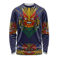Haiti Flag Traditional Dashiki Long Sleeve Shirt Black Color