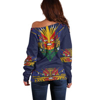 Haiti Flag Traditional Dashiki Off Shoulder Sweater Black Color