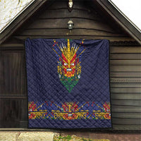 Haiti Flag Traditional Dashiki Quilt Black Color