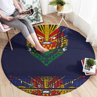 Haiti Flag Traditional Dashiki Round Carpet Black Color
