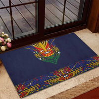 Haiti Flag Traditional Dashiki Rubber Doormat Black Color