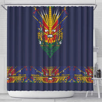 Haiti Flag Traditional Dashiki Shower Curtain Black Color