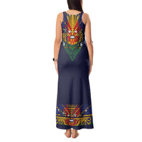 Haiti Flag Traditional Dashiki Tank Maxi Dress Black Color