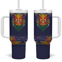 Haiti Flag Traditional Dashiki Tumbler With Handle Black Color