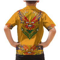 Haiti Flag Traditional Dashiki Family Matching Mermaid Dress and Hawaiian Shirt Yellow Color