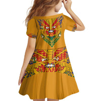 Haiti Flag Traditional Dashiki Family Matching Off The Shoulder Long Sleeve Dress and Hawaiian Shirt Yellow Color