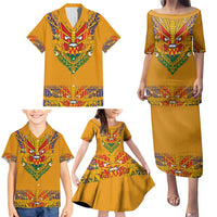 Haiti Flag Traditional Dashiki Family Matching Puletasi and Hawaiian Shirt Yellow Color