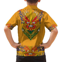 Haiti Flag Traditional Dashiki Family Matching Tank Maxi Dress and Hawaiian Shirt Yellow Color