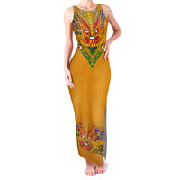 Haiti Flag Traditional Dashiki Family Matching Tank Maxi Dress and Hawaiian Shirt Yellow Color