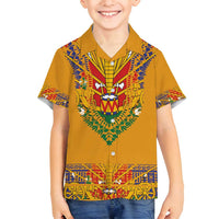 Haiti Flag Traditional Dashiki Family Matching Tank Maxi Dress and Hawaiian Shirt Yellow Color