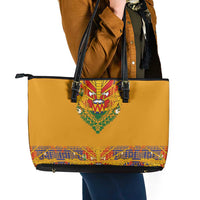 Haiti Flag Traditional Dashiki Leather Tote Bag Yellow Color