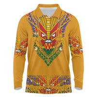 Haiti Flag Traditional Dashiki Long Sleeve Polo Shirt Yellow Color