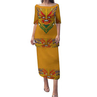 Haiti Flag Traditional Dashiki Puletasi Yellow Color