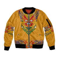 Haiti Flag Traditional Dashiki Sleeve Zip Bomber Jacket Yellow Color