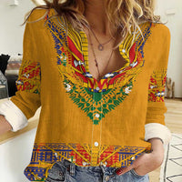 Haiti Flag Traditional Dashiki Women Casual Shirt Yellow Color