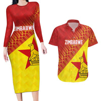 Custom Zimbabwe Cricket Couples Matching Long Sleeve Bodycon Dress and Hawaiian Shirt Flame Warriors Zimbabwe Spirit - Wonder Print Shop