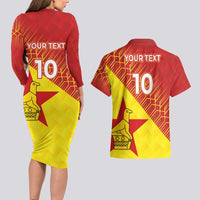 Custom Zimbabwe Cricket Couples Matching Long Sleeve Bodycon Dress and Hawaiian Shirt Flame Warriors Zimbabwe Spirit - Wonder Print Shop