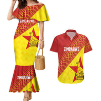 Custom Zimbabwe Cricket Couples Matching Mermaid Dress and Hawaiian Shirt Flame Warriors Zimbabwe Spirit - Wonder Print Shop