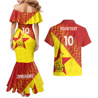 Custom Zimbabwe Cricket Couples Matching Mermaid Dress and Hawaiian Shirt Flame Warriors Zimbabwe Spirit - Wonder Print Shop