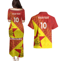 Custom Zimbabwe Cricket Couples Matching Puletasi and Hawaiian Shirt Flame Warriors Zimbabwe Spirit - Wonder Print Shop