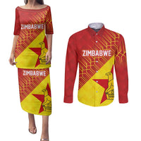 Custom Zimbabwe Cricket Couples Matching Puletasi and Long Sleeve Button Shirt Flame Warriors Zimbabwe Spirit - Wonder Print Shop