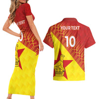 Custom Zimbabwe Cricket Couples Matching Short Sleeve Bodycon Dress and Hawaiian Shirt Flame Warriors Zimbabwe Spirit - Wonder Print Shop