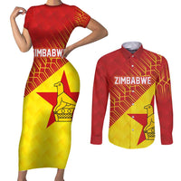 Custom Zimbabwe Cricket Couples Matching Short Sleeve Bodycon Dress and Long Sleeve Button Shirt Flame Warriors Zimbabwe Spirit - Wonder Print Shop