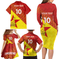 Custom Zimbabwe Cricket Family Matching Long Sleeve Bodycon Dress and Hawaiian Shirt Flame Warriors Zimbabwe Spirit - Wonder Print Shop
