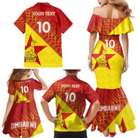 Custom Zimbabwe Cricket Family Matching Mermaid Dress and Hawaiian Shirt Flame Warriors Zimbabwe Spirit - Wonder Print Shop