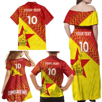 Custom Zimbabwe Cricket Family Matching Off Shoulder Maxi Dress and Hawaiian Shirt Flame Warriors Zimbabwe Spirit - Wonder Print Shop