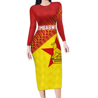 Custom Zimbabwe Cricket Long Sleeve Bodycon Dress Flame Warriors Zimbabwe Spirit - Wonder Print Shop