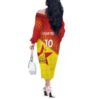 Custom Zimbabwe Cricket Off The Shoulder Long Sleeve Dress Flame Warriors Zimbabwe Spirit - Wonder Print Shop