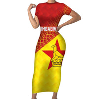 Custom Zimbabwe Cricket Short Sleeve Bodycon Dress Flame Warriors Zimbabwe Spirit - Wonder Print Shop